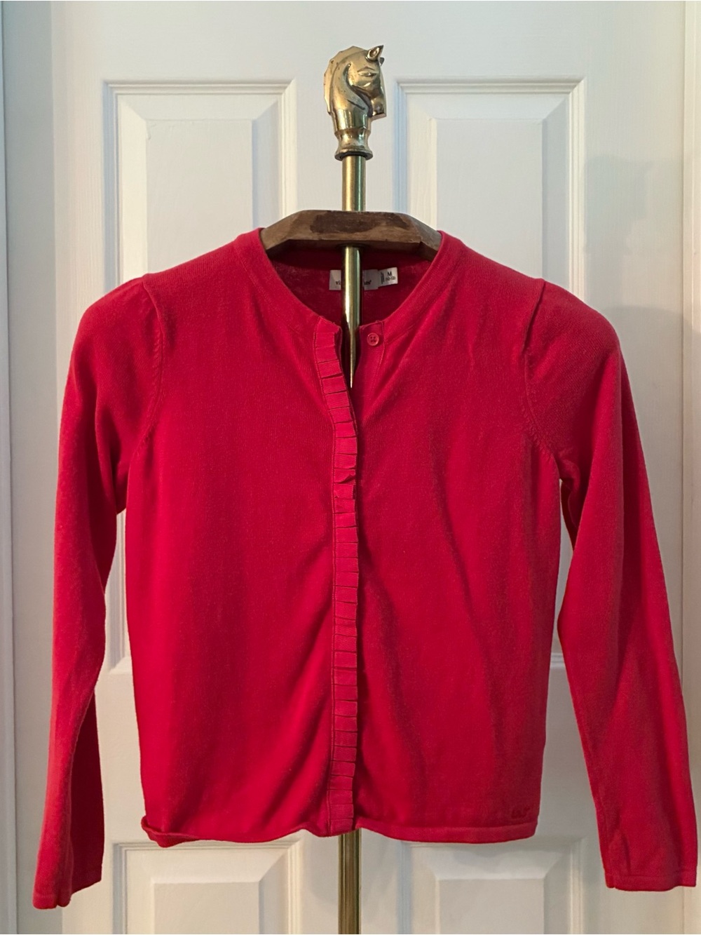 Vineyard Vines Girls Red Ruffle Trim Cardigan Sweater